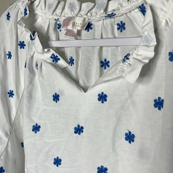 Belle Kim Gravel Floral Embroidered Eyelet Ruffled Neck Blouse size xl - Picture 8 of 16